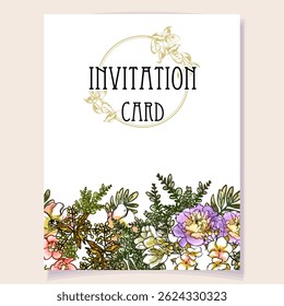 Romantic wedding invitation card. Wedding, marriage, bridal, birthday, Valentine's day.