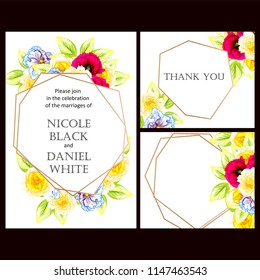 Romantic wedding invitation card suite. Wedding, marriage, bridal, birthday, Valentine's day.
