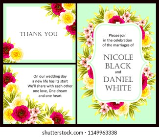 Romantic wedding invitation card suite. Wedding, marriage, bridal, birthday, Valentine's day.
