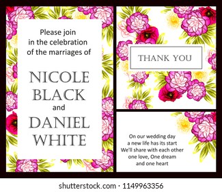 Romantic wedding invitation card suite. Wedding, marriage, bridal, birthday, Valentine's day.
