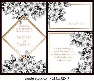 Romantic wedding invitation card suite. Wedding, marriage, bridal, birthday, Valentine's day.