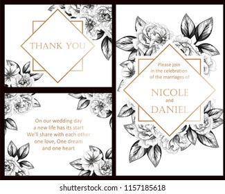 Romantic wedding invitation card suite. Wedding, marriage, bridal, birthday, Valentine's day.

