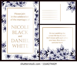 Romantic wedding invitation card suite. Wedding, marriage, bridal, birthday, Valentine's day.