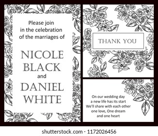 Romantic wedding invitation card suite. Wedding, marriage, bridal, birthday, Valentine's day.