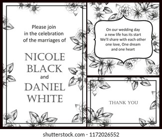 Romantic wedding invitation card suite. Wedding, marriage, bridal, birthday, Valentine's day.