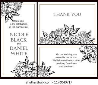 Romantic wedding invitation card suite. Wedding, marriage, bridal, birthday, Valentine's day.