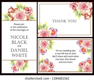 Romantic wedding invitation card suite. Wedding, marriage, bridal, birthday, Valentine's day.