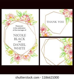 Romantic wedding invitation card suite. Wedding, marriage, bridal, birthday, Valentine's day.