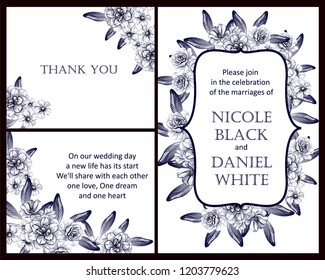Romantic wedding invitation card suite. Wedding, marriage, bridal, birthday, Valentine's day.
