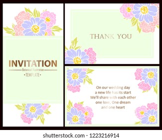 Romantic wedding invitation card suite. Wedding, marriage, bridal, birthday, Valentine's day.