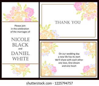Romantic wedding invitation card suite. Wedding, marriage, bridal, birthday, Valentine's day.