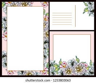 Romantic wedding invitation card suite. Wedding, marriage, bridal, birthday, Valentine's day.