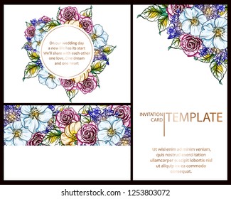 Romantic wedding invitation card suite. Wedding, marriage, bridal, birthday, Valentine's day.