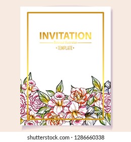 Romantic wedding invitation card suite. Wedding, marriage, bridal, birthday, Valentine's day.