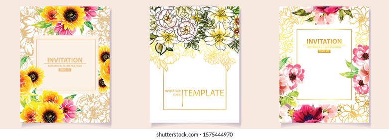 Romantic wedding invitation card suite. Wedding, marriage, bridal, birthday, Valentine's day.
