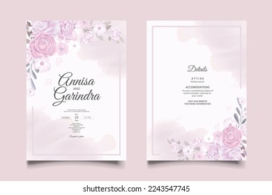   romantic Wedding invitation card template set with beautiful  floral leaves Premium Vector