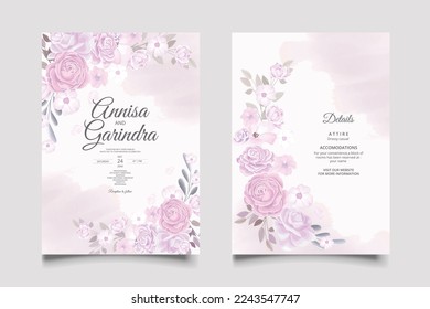   planilla de la tarjeta de invitación de boda romántica con bellas hojas florales Premium Vector