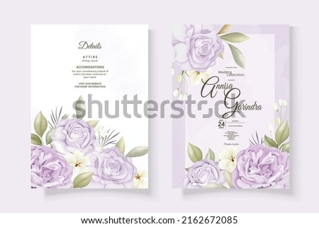  romantic Wedding invitation card template set with beautiful  floral leaves Premium Vector
