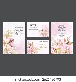 Romantic wedding invitation card with vintage floral pattern and soft tones
