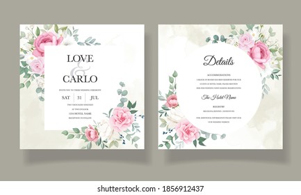 Romantic wedding invitation floral card template