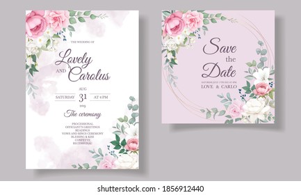 Romantic wedding invitation floral card template