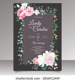 Romantic wedding invitation floral card template
