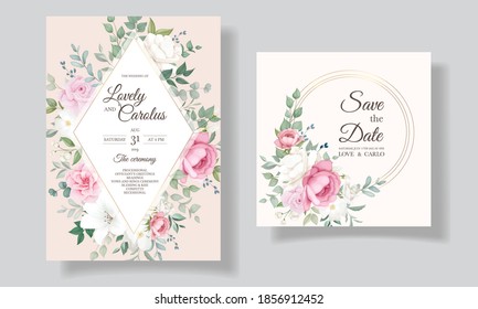 Romantic wedding invitation floral card template