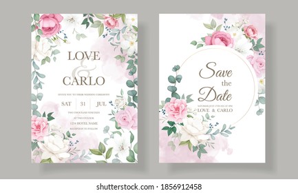 Romantic wedding invitation floral card template