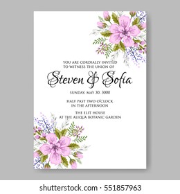  Romantic Wedding Invitation Floral Card Template  Wreath of flower watercolor pink Anemones