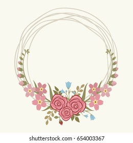 Romantic wedding invitation with floral wreath
