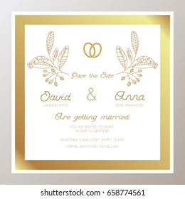 Romantic Wedding invitation with gold rings