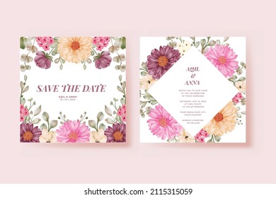 Romantic Wedding Invitation Set daisy Square Template