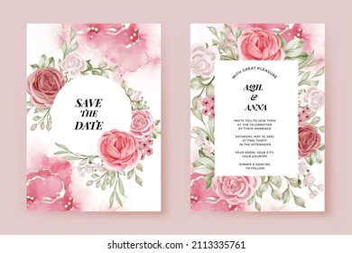 Romantic Wedding Invitation Set Rose Flower Template