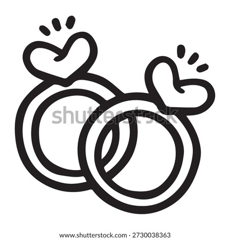 Romantic wedding rings icon in cute hand drawn outline style. Suitable for engagement, wedding, anniversary, and Valentine designs.