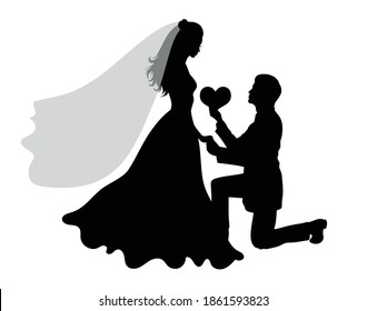 Romantic wedding silhouettes of a couple on white.