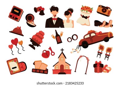 Romantic wedding vector element set flat style