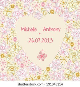 Romantic wedding wallpaper. Cute floral background in a heart shape. Love concept