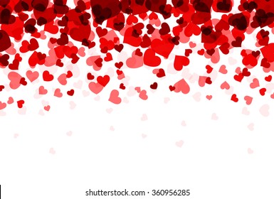 Romantic white background with red hearts. Vector paper illustration.