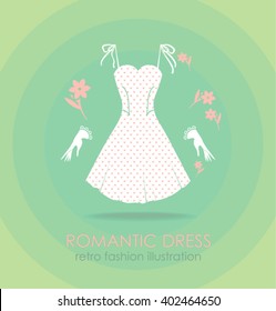 Romantic white dress. Fashion vector illustration.