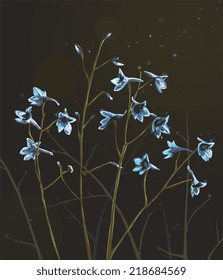 Romantic Wild Flowers Composition on Dark. Decorative flowers. Grouped separately. Vector illustration EPS8.