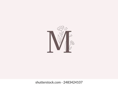 Romantic wildflower letter minimalist retro logo design template outline vector illustration. Elegant flower organic natural plant logotype monogram emblem feminine cosmetics cosmetology beauty care