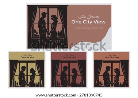 Romantic Window City View Couple Poster Vector Design