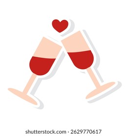 Copos de vinho românticos. Ilustração vetorial