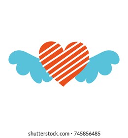 romantic winged heart with stripes symbolising romance and love