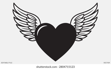 Romantic winged heart vector illustration icon for love valentines day tattoo and passion graphic design