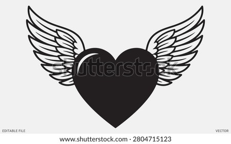 Romantic winged heart vector illustration icon for love valentines day tattoo and passion graphic design