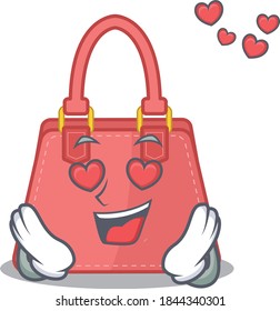 Romantic women handbag cartoon character has a falling in love eyes