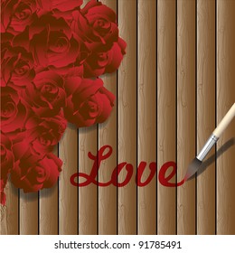 Romantic wooden background with red roses.Vector eps10