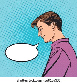Romantic words. Man speaking softly. Romance valentine's day  illustration. Happy Valentine's day. Concept idea of advertisement and promo. Halftone background. Pop art retro style illustration. 
