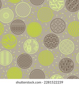 Papel de envolvimiento romántico imprimir un patrón interminable geométrico. Formas circulares con motivos orientales en el interior. Geometría árabe en burbujas. Fondo de textura especulado. Diseño de envoltura de caramelos.
